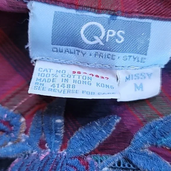 Patchwork plaid floral embroidered vintage 90s shirt size M - Picture 4 of 5